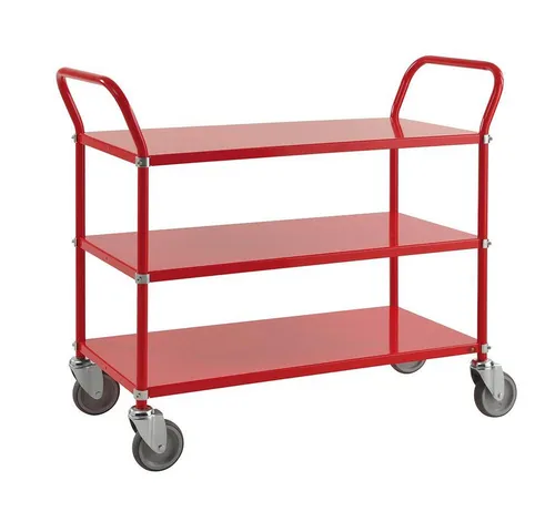 OSWALD Transportgeräte Servierwagen mit 3 Böden - Transportwagen - Pulverlackierter Servierwagen in rot mit 3 Metallböden und einer Traglast von 250 kg. Ideal für Gastronomie und Veranstaltungen, leicht manövrierbar dank großer Drehgestellrollen.