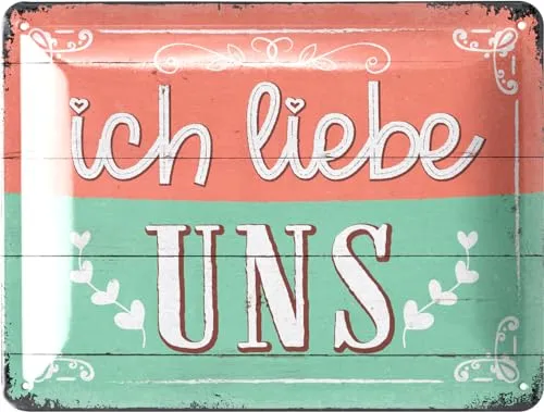 LANOLU Retro Blechschild ICH LIEBE UNS, Sprüche Schild aus Metall, BFF Sachen für Mädelsabend, Shabby Chic Deko Schild mit Spruch Freundschaft, vintage Metallschild 15x20 cm