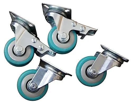 4er set Möbelrollen in türkis Lenkrollen Flüsterrollen Leiselaufend 2 x gebremst & zweimal ungebremst inklusive Schrauben für Tischbau Weinkistenregalbau Obstkisten Weinkisten Regalkisten