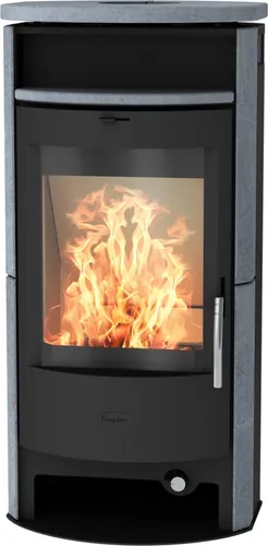 Heathus Kaminofen Parma Speckstein 6,0 kW - Kaminofen mit Dauerbrandfunktion, ideal für effiziente Wärme und stilvolle Akzente. Energieeffizienzklasse A und Holzfach für zusätzlichen Komfort.