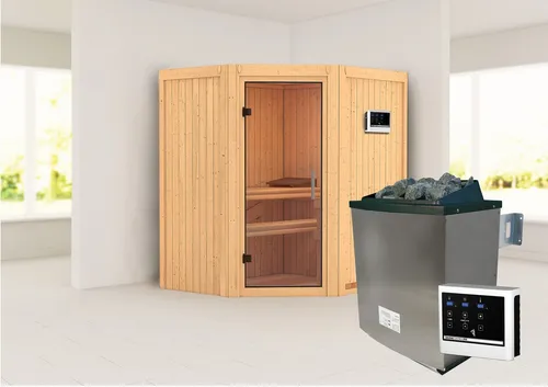 Sauna KARIBU »Liyah« mit Klarglastür naturbelassen