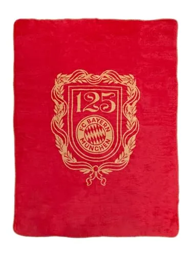 FC Bayern München Fleecedecke 125 Jahre - Sportfan Überwurfdecke, offizielle FC Bayern München Fanartikel, ideal für gemütliche Abende und stolz präsentieren mit gedrucktem Logo in Rot/Weiß