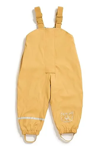Regenhose für Kinder | mit Fleece gefüttert | Öko-Tex | winddicht | wasserdicht | elastische Schulterträger | Kinder Matschhose Buddelhose für Jungen und Mädchen (74-80 (9-12 Monate), gelb)
