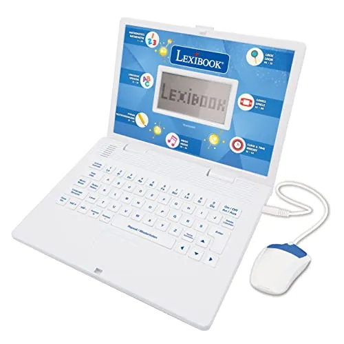 LEXIBOOK JC598i3 - Zweisprachiger Lernlaptop für Kinder - Elektronische Lernsysteme mit 124 Aktivitäten in Deutsch und Englisch, fördert spielerisch Wissen in Mathematik, Logik und Musik.