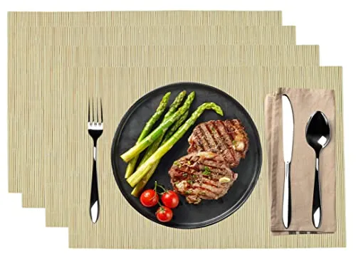 Tischset 8 teilig, Platzdeckchen, Bambus, 30x45cm, 8er Platzset, 8 Tischmatten, Tischset, Platzset, Platzmatten, abwischbar, Natur (Natur)