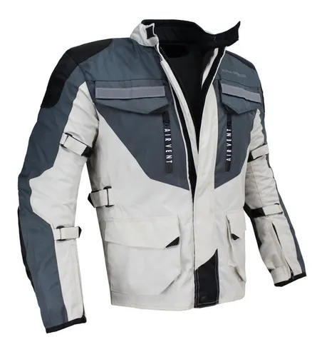 Alpha Speeds Motorradjacke Herren Motorrad Textiljacke Biker Wasserdicht Jacke (CUSTOM EDITION, inklusive Protektoren, Trennbare Reflektierende Patches) Trennbare Steppinnenfutter: All Season, Off-White/Taupe Grau