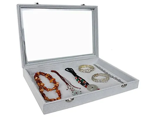 Schaukasten Schmuckkasten Schmucklade Schmuckdisplay Glasdeckel grau (ohne Aufteilung)