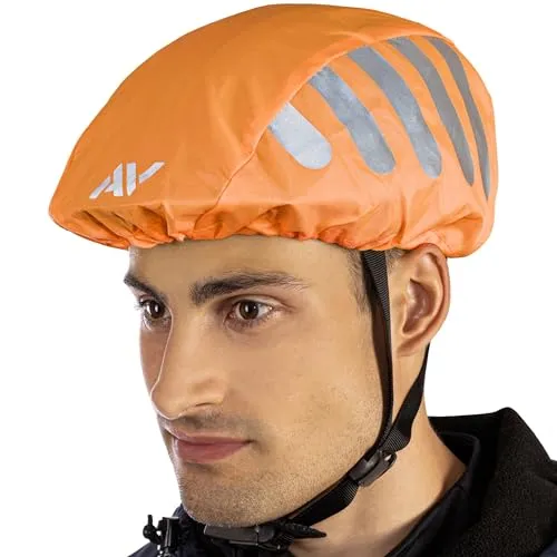 AVANA Regenschutz für Fahrradhelm Reflektoren Helmüberzug reflektierende Abdeckung wasserdichter Regenüberzug (Orange)