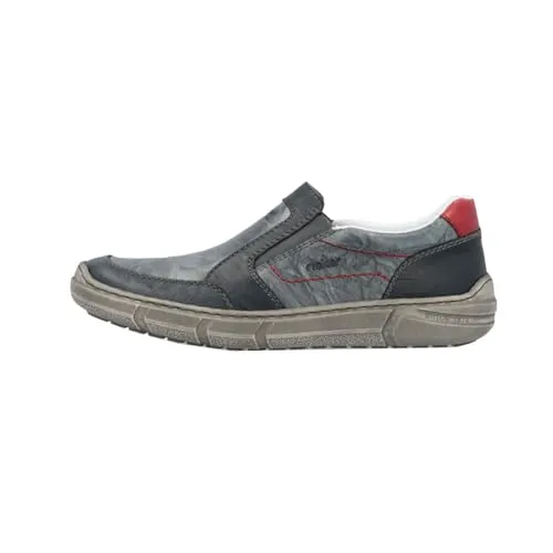 RIEKER Herren Slipper Gr. 44 - Sportlicher Slip-on Sneaker in Blau-Rot - Herren-Slipper von RIEKER aus Leder mit Schaftrandpolsterung für hohen Tragekomfort. Der sportliche Slip-on Stil und die gepolsterte Innensohle machen ihn zum idealen Freizeitschuh.