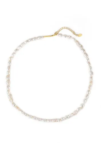 Hey Happiness Perlenkette mit weißen Süßwasserperlen, Collier 41-46 cm, 925er Silber Damen Halskette mit Perlen, Brautschmuck