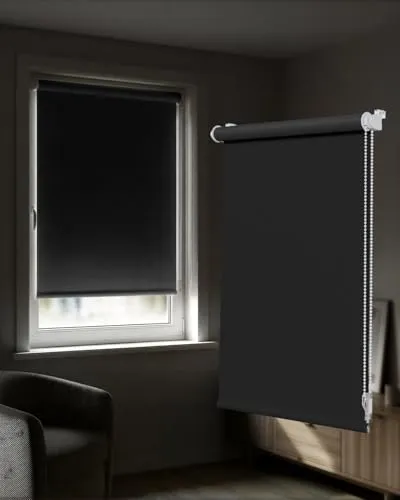 Victoria M. Tenebra Verdunkelungsrollo Klemmfix Rollo Fensterrollo, Sichtschutz, Verdunkelnd, Ohne Bohren inkl. Montagematerial, 35 x 160 cm, Schwarz