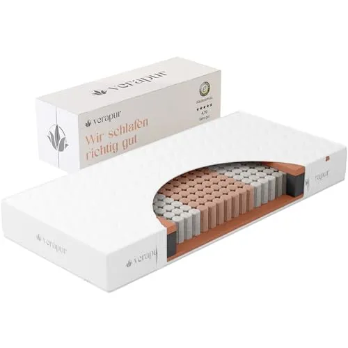verapur Ortho Plus Taschenfederkernmatratze H4 - 180 x 210 cm - Matratze mit 7-Zonen Körperstützsystem für optimale Ergonomie, atmungsaktiv und waschbarer Bezug, ideal für Allergiker und sorgt für ein angenehmes Schlafklima.