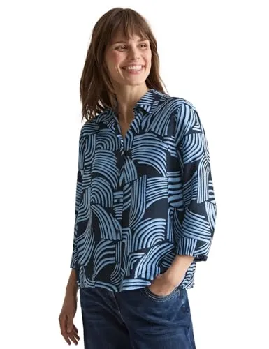CECIL Gemusterte Bluse - Damenbluse mit Hemdkragen und 3/4-Ärmeln, seitliche Schlitze für optimalen Tragekomfort und ein stylisches grafisches Muster.