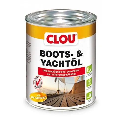 Clou Yachtöl Bootsöl Klar - 750 ml Holzschutz - Hochwertiges Holzöl für Außenanwendungen, bietet optimale Imprägnierung und Schutz für Holzoberflächen, ideal für Boote und Gartenmöbel.