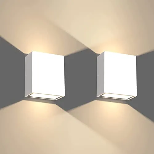 Klighten 2 Stück LED Wandleuchte Außen Innen 7W Up Down Aussenleuchte Wasserdicht IP65 Wandbeleuchtung Modern Wandlampe aus Aluminium für Eingang Wohnzimmer Garten, 2700-3000K Warmweiß, Weiß