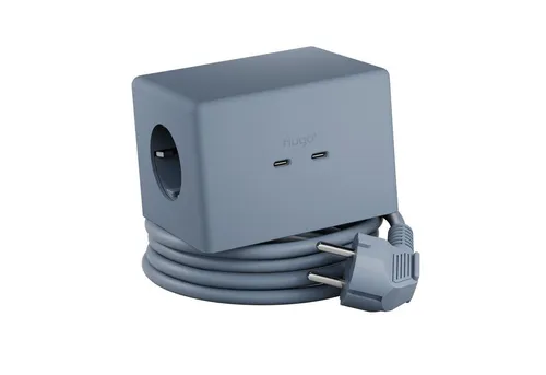 Brennenstuhl Hugo! ONE 2nd Gen. Steckdosenwürfel mit USB C und Wireless Charger - Multifunktionaler Steckdosenwürfel für das Office mit 2 USB C Anschlüssen, 2 Steckdosen und kabellosem Ladepad – alles in elegantem Design aus recyceltem Material.