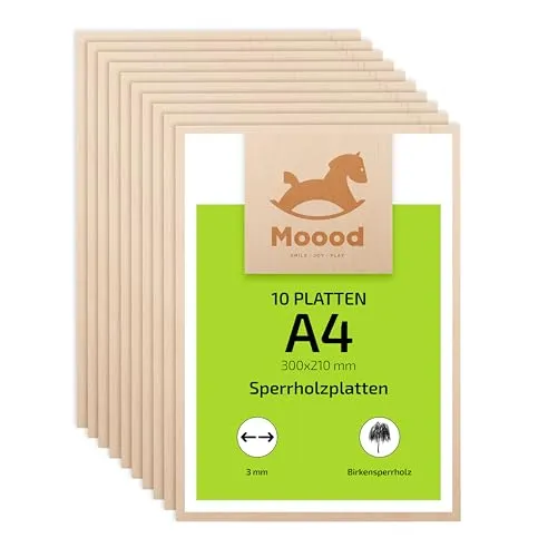 Moood Sperrholzplatte 3mm A4-30x21cm for Lasering cutting, CNC Router, Painting - plywood - Birkensperrholz