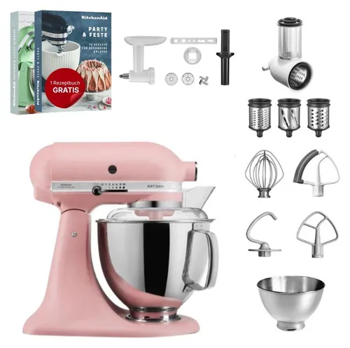 KitchenAid 5KSM175 Artisan Küchenmaschine - Allrounderset in Altrosa - Küchenmaschinen - Vielseitiges Allrounderset mit 4,8 L Edelstahlschüssel, Gemüseschneider und Fleischwolf für kreative Koch- und Backideen.