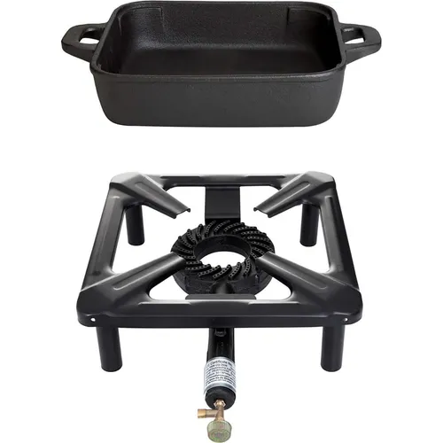 PaellaWorld Hockerkocher 3030+4538 mit 8,5 kW - Campingkocher für Freizeit, Garten und unterwegs, leicht und sofort einsatzbereit mit geringem Gasverbrauch, inklusive Gusseisenpfanne für perfektes Paella-Erlebnis.