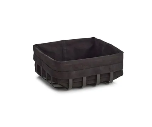 House of Little Labels Schwarzer Brotkorb aus Stahl mit herausnehmbarem Stoff-Inlay – vielseitig als Obstkorb, Aufbewahrungskorb oder Tischdeko verwendbar