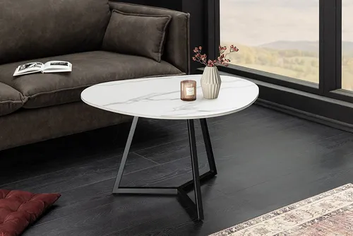 riess-ambiente Couchtisch MARVELOUS 90cm weiß/schwarz – Elegantes Design mit pflegeleichter Keramikplatte - Moderner Couchtisch MARVELOUS mit runder Keramikplatte in Marmoroptik und filigranem Metallgestell. Ideal für stilvolle Wohnzimmer und perfekt geeignet für den täglichen Gebrauch.