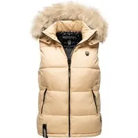 MARIKOO Damen Winter Weste B896 mit Kapuze und Fellkragen - Funktionsjacken mit trendigem Steppdesign, weichem Obermaterial und großem Fellkragen. Ideal für kalte Tage, ausgestattet mit praktischen Taschen für zusätzlichen Komfort.