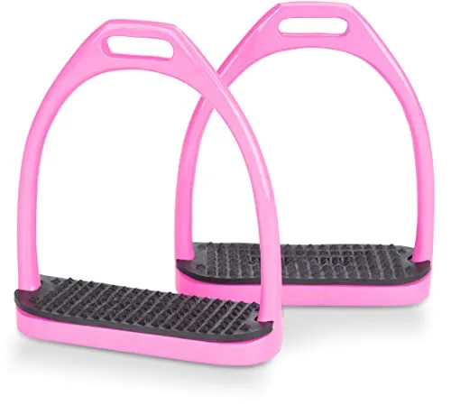 Equinate Steigbügel Midway 12cm Rosa - Anti-Rutsch Trittfläche für optimalen Halt - Steigbügeleisen & -tritte für Reitsattel, ergonomisches Design reduziert Gelenkbelastung und sorgt für Komfort beim Reiten. Perfekt für Training und Turniere.