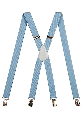 Olata Unisex Hosenträger schmal mit Metallclips/Verstellbare Hosenträger X-Form mit überkreuzten Trägern – 2,5 cm. Hellblau