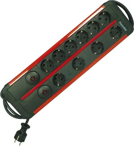 REV Steckdosenleiste SupraBig 6+4-fach 2 Schalter rot-schwarz Schutzkontakt