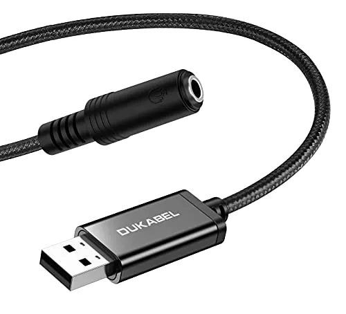 DuKabel Klinke auf USB Adapter 50CM USB A Stecker auf 3,5mm TRRS Buchse Externe Soundkarte Kopfhörer Adapter für Headset, Lautsprecher oder 4 Pole TRRS Mikrofon - Schwarz