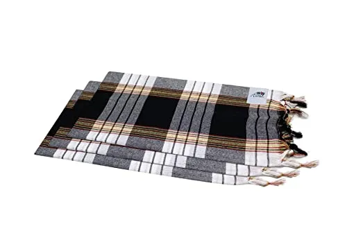 my Hamam Hamamtuch Set 3-er Set - Schwarz Kariert - Saunatücher: 3 saugstarke, pflegeleichte Hamamtücher in klassischem Design, ideal für Wellness und Entspannung im Hamam oder am Strand.