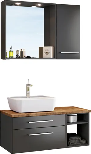 Held Möbel Waschtisch-Set Davos 90 cm - graphit/matt grau - Badmöbelset für Erwachsene, modernes Design in matt grau, inklusive Waschtisch und Spiegel, ideal für stilvolle Badezimmergestaltungen.