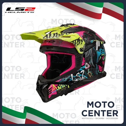 LS2 Crosshelm MX708 Fast II Gorilla - Unisex Motorradhelm in Violett und Gelb - Motorradhelm für Unisex, auffälliges Design in Violett und Gelb, ideal für Crossfahrer, bietet maximalen Schutz und Komfort.