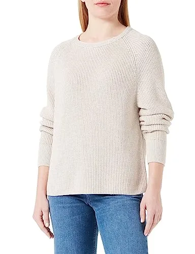 Marc O'Polo Damen Strickpullover aus Bio-Baumwolle - Nachhaltiger Pullover für Damen in Cremefarben mit Rundhalsausschnitt, ideal für sportlich-elegante Looks und aus weicher Bio-Baumwolle gefertigt.