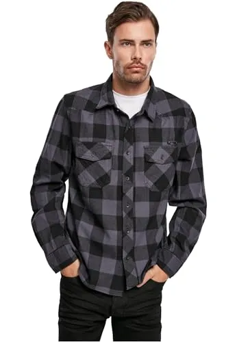 Brandit Herren Check Shirt XL in Schwarz-Grau - Stylisches kariertes Flanellhemd aus reiner Baumwolle. Mit zwei praktischen Brusttaschen und geradem Schnitt bietet es optimalen Tragekomfort für den Alltag. Erhältlich in verschiedenen Farben und Größen.