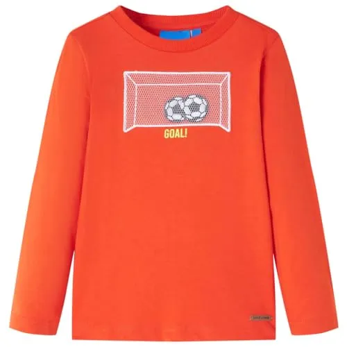 Kinder-Langarmshirt mit Fußballtor Pullover Sweatshirt T-Shirt Hellorange 128