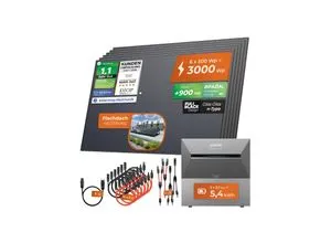 Solarway All In One Balkonkraftwerk 3000W mit Anker Speicher - Komplettes Balkonkraftwerk-Set mit 500W bifazialen Solarmodulen und 5,4 kWh Anker SOLIX 3 PRO Speicher für effiziente Energieerzeugung und einfache Installation.