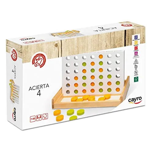 Cayro – Hit 4 – + 7 Jahre – 4 in Einer Reihe, vertikales Modell – Brettspiel für Kinder und Erwachsene – grüne und orange Chips – ideal für 2 Spieler