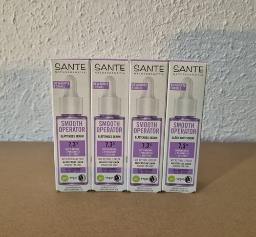 4x 30ml Sante Smooth Operator Serum  – 7,3% Glättendes Serum, vegan,