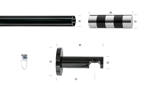 GARESA Gardinenstange BLACK, Ø 20 mm, 1-läufig, Wunschmaß - Maßgefertigte Innenlauf-Gardinenstange BLACK mit 20 mm Durchmesser, ideal für mittelschwere Vorhänge. Stabile Ausführung und elegante Optik in glänzendem Schwarz. Besondere Anpassungsoptionen für individuelle Längen.