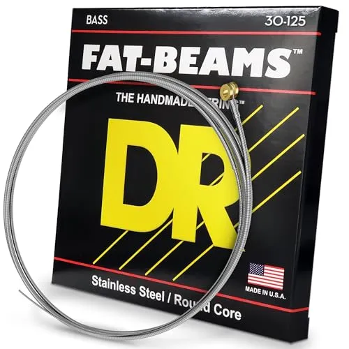 DR Strings FAT-BEAM (FB6-30) – Saiten für E-Bass, 6-Saiter Set, Edelstahl, Round Core, Medium 30-125 - Handgefertigt in den USA