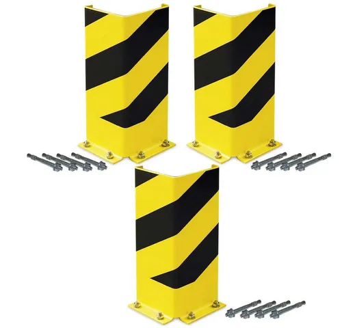 BRB-Lagertechnik Hinweisschild 3x Anfahrschutz, 400 mm hoch, Schenkelbreite 160 mm, Anfahrschutz hochwertig beschichtet und mit Warnfolie versehen