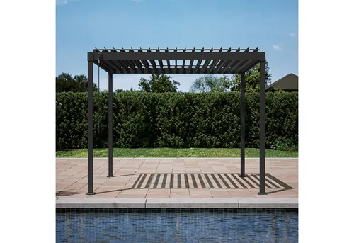 Pavillon mit Lamellendach anthrazit 3 x 2 m - Eleganter Pavillon mit modernem Design, integrierter Wasserabführung und justierbaren Lamellen für optimale Belüftung.