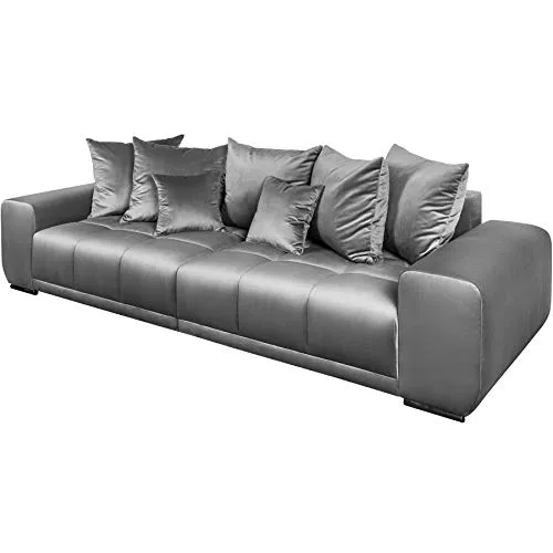 invicta INTERIOR Elegantes XXL Sofa ELEGANCIA 280cm - Sofas & Couches, luxuriöser silbergrauer Samtbezug mit eleganter Ziersteppung für höchsten Sitzkomfort und stilvolle Akzente.