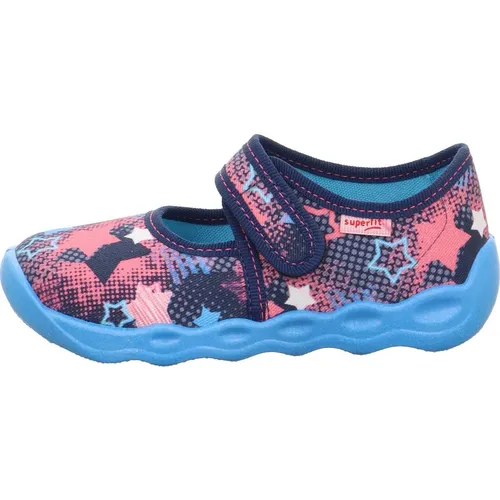 Superfit Bubble Hausschuh blau/mehrfarbig (8050) 31 - Veganer Hausschuh für Mädchen, aus strapazierfähiger Baumwolle mit flexiblem, atmungsaktivem Innenfutter und verstellbarem Klettverschluss für optimalen Halt. Ideal für Freizeit und Camping.
