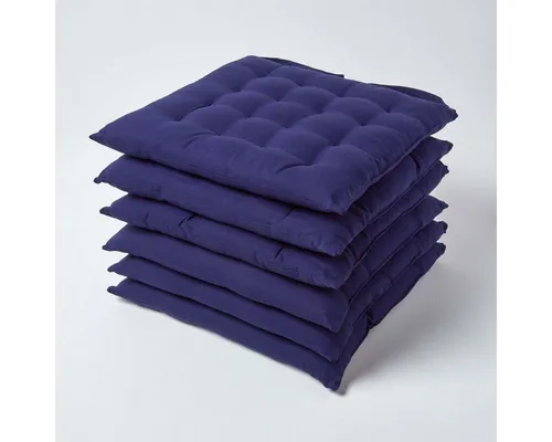 Homescapes 6er Set Stuhlkissen 40x40 cm dunkelblau – Bequeme Sitzkissen für drinnen und draußen - 6er Set Stuhlkissen 40x40 cm dunkelblau: Hochwertige, waschbare Sitzpolster mit 100% Baumwollbezug. Ideal für Garten-, Küchen- und Esszimmerstühle. Praktischer Knopfverschluss für sicheren Halt und stilvolle Optik.