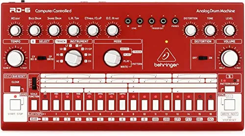 Behringer RD-6-RD Analog Drum Machine - Drumcomputer mit 8 analogen Drum-Sounds und integriertem Distortion-Effekt; ideal für kreative Musikproduktionen und Live-Performances.