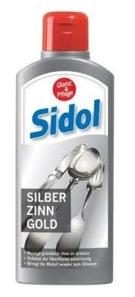 SIDOL Silber Zinn Gold 250ml Reinigt gründlich Tafelgeschirr, Besteck, Schmuckstücke, Zinnkrüge, Zinnfiguren, Chrom-Oberflächen und vieles weitere ohne zu kratzen
