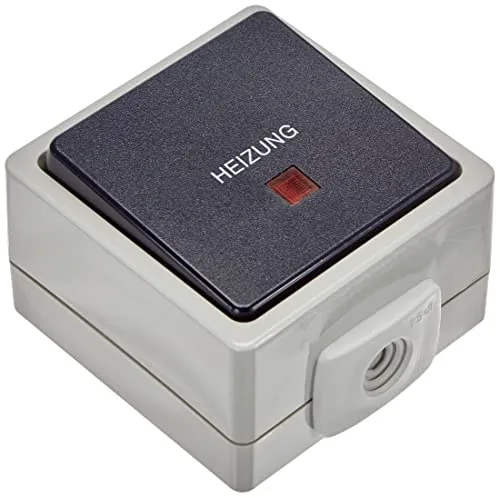 as - Schwabe Heizungsnotschalter - Schalter beleuchtet - Aufputz - Lichtschalter Feuchtraum - UV-beständig - Anschluss Leitungen bis max. 2-5mm² - 230V/10A - IP54 - grau - Made in Germany, 62454