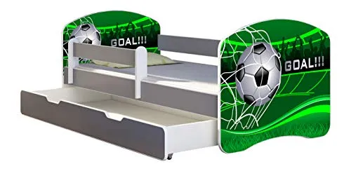 ACMA Kinderbett Jugendbett mit Einer Schublade und Matratze Grau mit Rausfallschutz Lattenrost II (14 Goal !!!, 140x70 + Bettkasten)